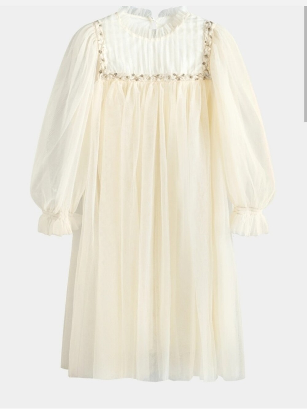 Girls' Ivory Tulle Formal Dress with Ruffled Collar